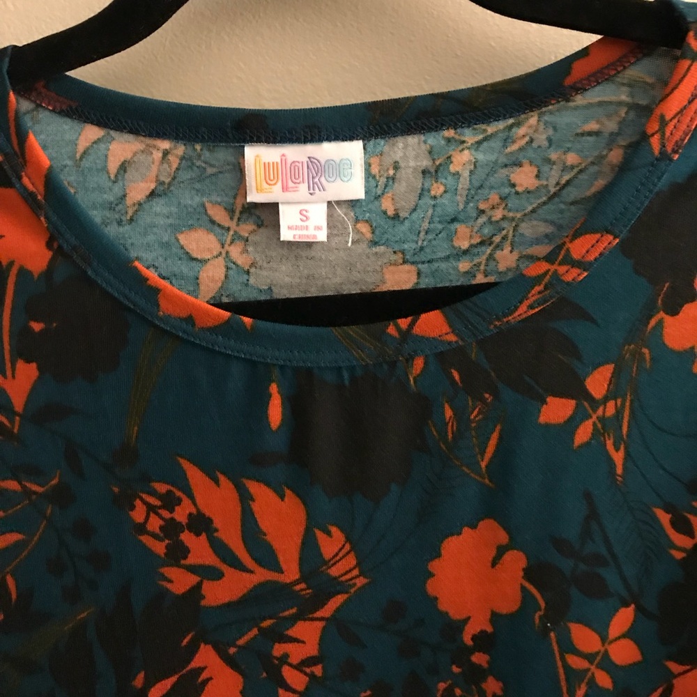 Lularoe Julia Dress Teal Orange Fall Leaf Small